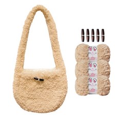 yarna 하이바니 몽실백 DIY 패키지 하이바니 털실 3p + 우드 토글 떡볶이 단추 5p + 인쇄도안 세트, 06 연베이지(털실), 1세트