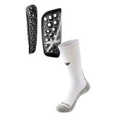 UNDERTECH Hermoso 輕量護脛 UTF001 2入 + Elite 中筒襪 UTE603 套組, 1套, 黑色(護脛), 白色 + 黑色(襪子)