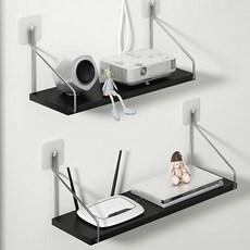 JLIFE Monday 簡約金屬實木層架 + 魔力無痕貼 2入組, 黑色(層架), 1層