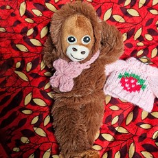 야옹이X꼬 오랑이 원숭이 인형 키링 + 클로버 가방 소품 세트, 혼합색상(키링), 핑크(소품), 1세트, 19cm