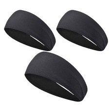 Itgom 寬版彈力運動髮帶 頭巾, 黑色, 3個