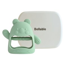 Bellable 矽膠Gomi手套嬰兒固齒器 + 收納盒組, 1套, 固齒器 + 收納盒, 橄欖綠