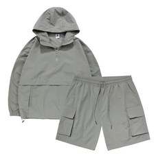 MCT 男女通用 Anorak 防風半拉鍊連帽T恤 + 梭織工裝短褲套裝