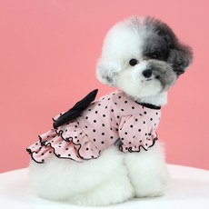 狗狗圓點荷葉邊連身裙, 1個, PINK