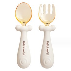 Sweet Baby彎曲的湯匙叉子組, 1組, 白色手柄, 勺子+叉子+箱子