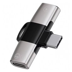 HOHOO Type-C iPhone Galaxy 二合一音訊充電多功能轉接頭, 40mm, 銀色, 1個