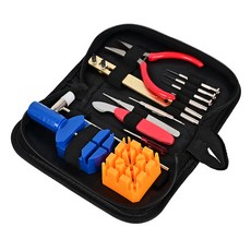 comet 手錶修理工具16件組, 1組, 迷你槌子 + 米字錶帶座 + 多功能撞針 3個 + 拆鋼帶器 + 拆錶蓋器 + 尖嘴鑷子 + 開錶蓋撬刀 + 雙頭拆錶耳器 + 迷你尖嘴鉗 + 迷你十字起子 2個 + 一字起子 3個