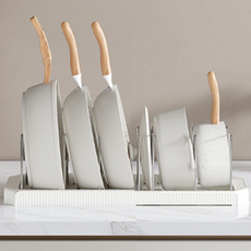 Living Labs可擴張式平底鍋收納架, 白色, 1個, 7層