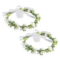 Homeflow 時尚花環 新娘派對頭飾 2入, 純白春色