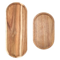 다용도 트레이 우드 쟁반 2종 세트 타원형, 1세트