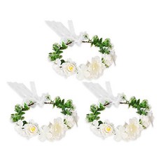 Homeflow 豐富人造花花環 自助婚禮頭飾 3件組, 白色花滿天星