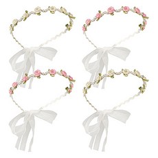Home Flow 可愛迷你玫瑰珍珠波浪簡約花環髮飾 2款 x 2件組, 白色, 粉紅色