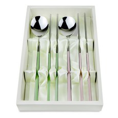 Kitchen Ire 豪華纖細彩色高級304不鏽鋼禮品餐具組, 1套, 隨機出貨, 湯匙2p+筷子2雙
