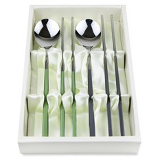키친이레 디럭스 슬림 컬러 고급 304 스텐 선물용 수저 2벌 세트, 그린 + 그레이, 1세트, 숟가락 2p + 젓가락 2p