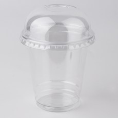外帶包 PET冰杯 240ml + 無孔圓頂蓋套組, 1套