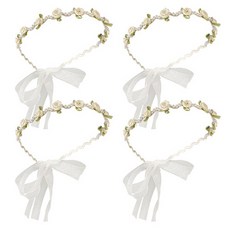 Homeplow 可愛迷你玫瑰珍珠裝飾波浪簡約花環 4入, 白色