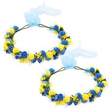 Homeflow PE 繽紛彩色花朵 自助婚禮 人造花花冠 2入, 黃色 藍色