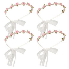 Homeplow 可愛迷你玫瑰珍珠裝飾波浪簡約花環 4入, 粉紅色