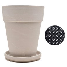 Gardenit 透氣長款德國陶盆 花盆 + 底盤 + 盆底網 套組 花朵造型, 花崗岩奶油, 1套