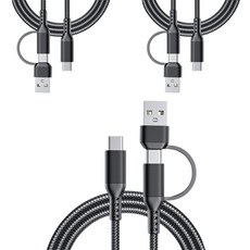 Nalda Type-C to Type-C 2合1 智慧IG 尼龍網布充電線, 黑色, 3個, 3m
