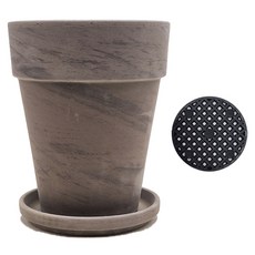 Gardenit 透氣長款德國陶盆 花盆 + 底盤 + 盆底網 套組 花朵造型, 玄武岩摩卡, 1套