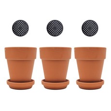 Gardenit 透氣長款德國陶盆 花朵造型 + 底盤 + 盆底網 套組, 黃土色, 3套