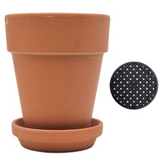 Gardenit 透氣長款德國陶盆 花盆 + 底盤 + 盆底網 套組 花朵造型, 陶器黃土, 1套