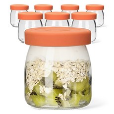 미르코리아 헥사 실리콘 뚜껑 요거트 우유 유리병 피치, 8개, 150ml