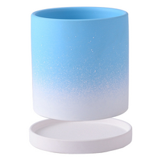 Miso-roun 室內裝飾伴侶植物漸層陶瓷花盆組, 1套, 藍色(花盆), 白色(底盤)