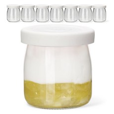 미르코리아 헥사 실리콘 뚜껑 요거트 우유 유리병 와이드 화이트, 200ml, 8개