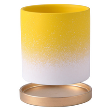 Miso-roun 室內裝飾伴侶植物漸層陶瓷花盆組, 1套, 黃色(花盆), 金色(底盤)