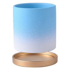 Miso-roun 室內裝飾伴侶植物漸層陶瓷花盆組, 1套, 藍色(花盆), 金色(底盤)