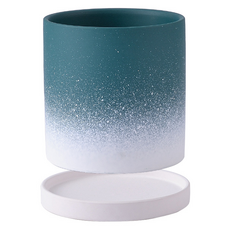 Miso-roun 室內裝飾伴侶植物漸層陶瓷花盆組, 1套, 深綠色(花盆), 白色(底盤)