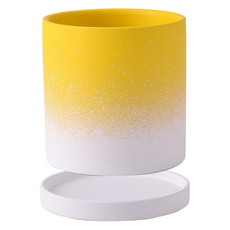 Miso-roun 室內裝飾伴侶植物漸層陶瓷花盆組, 1套, 黃色(花盆), 白色(底盤)