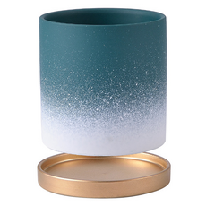 Miso-roun 室內裝飾伴侶植物漸層陶瓷花盆組, 1套, 深綠色(花盆), 金色(底盤)