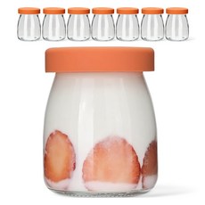 미르 헥사 실리콘 뚜껑 요거트 우유 유리병 와이드 피치, 8개, 200ml