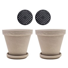 Gardenit 會呼吸的德國陶盆 花盆 + 底盤 + 盆底網 套組 標準型, 花崗岩(奶油), 2套