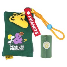 史努比拾便袋+束帶+鑰匙圈+拾便袋組, 綠色, 1組