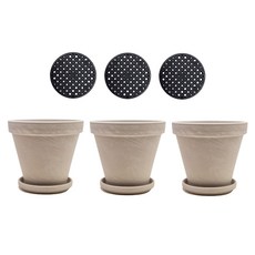 Gardenit 會呼吸的德國陶盆 花盆 + 底盤 + 盆底網 套組 標準型, 花崗岩(奶油), 3套