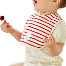 Malolotte 嬰幼兒條紋毛巾布圍兜, 紅色, 1個, 1入