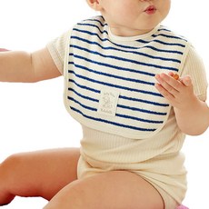 Malolotte 幼兒用條紋Terry圍兜, 藍色, 1個, 1入