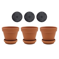 Gardenit 會呼吸的德國陶盆 花盆 + 底盤 + 盆底網 套組 標準型, 陶器(黃土), 3套