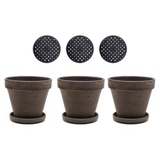 Gardenit 會呼吸的德國陶盆 花盆 + 底盤 + 盆底網 套組 標準型, 玄武岩(摩卡), 3套