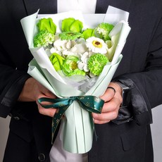 가든잇 조화 감성 비누꽃다발 + 선물용 케이스 세트, 초록, 1개
