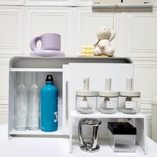 HorangSorang 鐵製雙門廚房收納櫃 + 雙層架2p組合, 白色, 1個