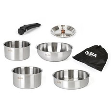 O'lbia IH電磁爐 Pot-tree 不鏽鋼可拆式 3~4人份鍋具組 7件, 銀色, 1套, 7種