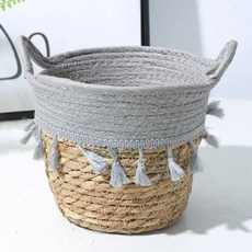 精美藤編室內裝飾花盆籃, 灰色, 1個
