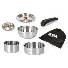 O'lbia IH電磁爐 Pot-tree 不鏽鋼可拆卸式 1~2人份鍋具7件組, 銀色, 1套, 7種