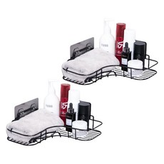 앞날창창 무타공 욕실 코너형 화장실 선반, 블랙, 2개