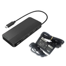 Lenovo 聯想 USB-C 雙顯示器可攜式多功能擴充座 + 轉接器套組 40B90100EU, 1套, 黑色